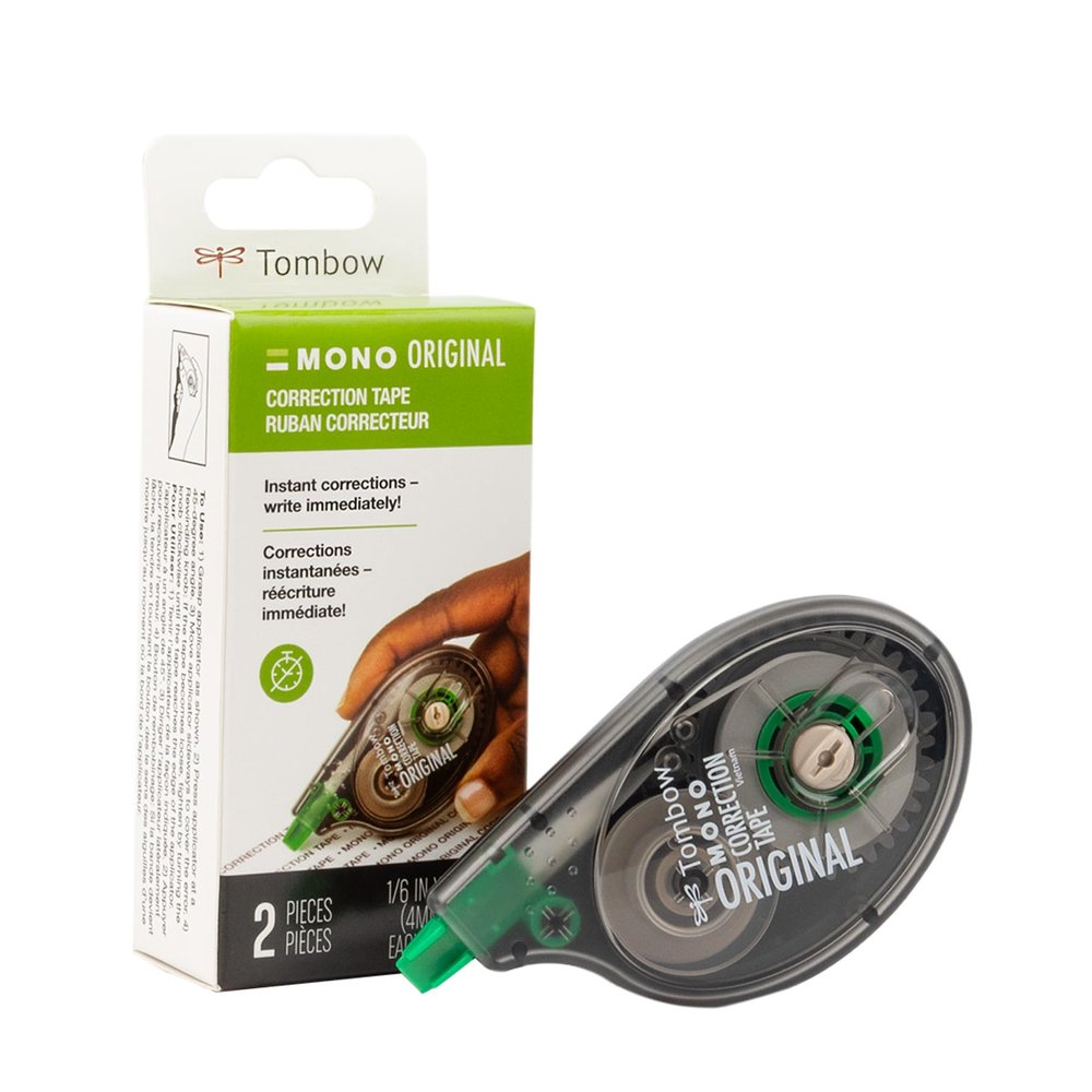 Tombow 68627 MONO Correction Tape | Non-Refillable White Tape | Smooth Dry Application, Instant Write-Over with Ergonomic Design | Tear-Resistant Tape for School, Office & Home (4.2mmX10m) - Pack of 2