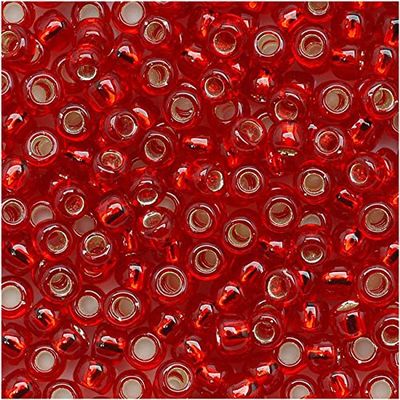 Toho Round Seed Beads Size 8/0, 25C Silver Lined Ruby 2.5" Tube, Apprx. 8-9g, Imported 3mm Japanese Seed Beads for Jewellery Making, Beading, Embroidery, Art and Craft 