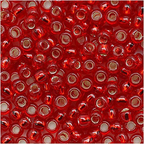 Toho Round Seed Beads Size 8/0, 25C Silver Lined Ruby 2.5" Tube, Apprx. 8-9g, Imported 3mm Japanese Seed Beads for Jewellery Making, Beading, Embroidery, Art and Craft