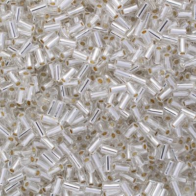 Toho Bugle Tube Beads Size #1 / 2x3mm Silver Line Crystal 8 Grams