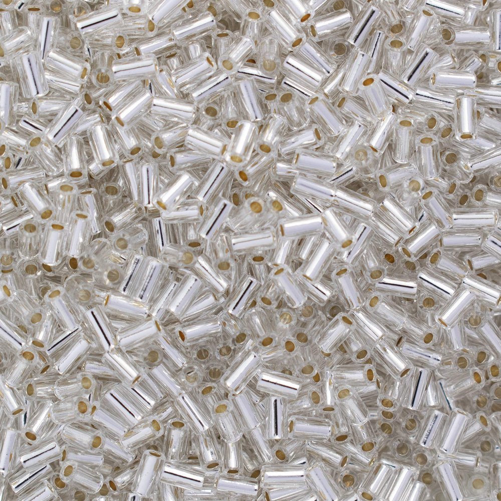 Toho Bugle Tube Beads Size #1 / 2x3mm Silver Line Crystal 8 Grams