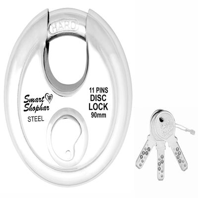 Smart Shophar Steel Disc Ultra Keys Shutter Lock 90 mm Silver, Pack of 1 / Heavy-Duty Locking Mechanism/Corrosion Resistant/Ideal for Commercial and Industrial Use