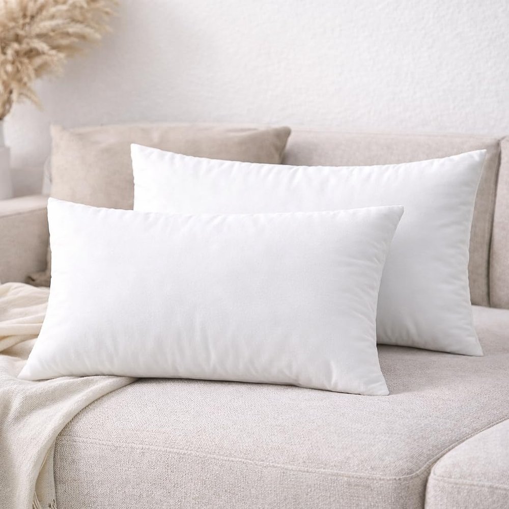 R home 12x20 Inch (30x50 cm) Cushion Filler  Pack of 2 Ultra Soft Microfibre Rectangular Throw Pillow Inserts, Fluffy & Durable Lumbar Cushion Pads for Sofa, Bed & Chairs