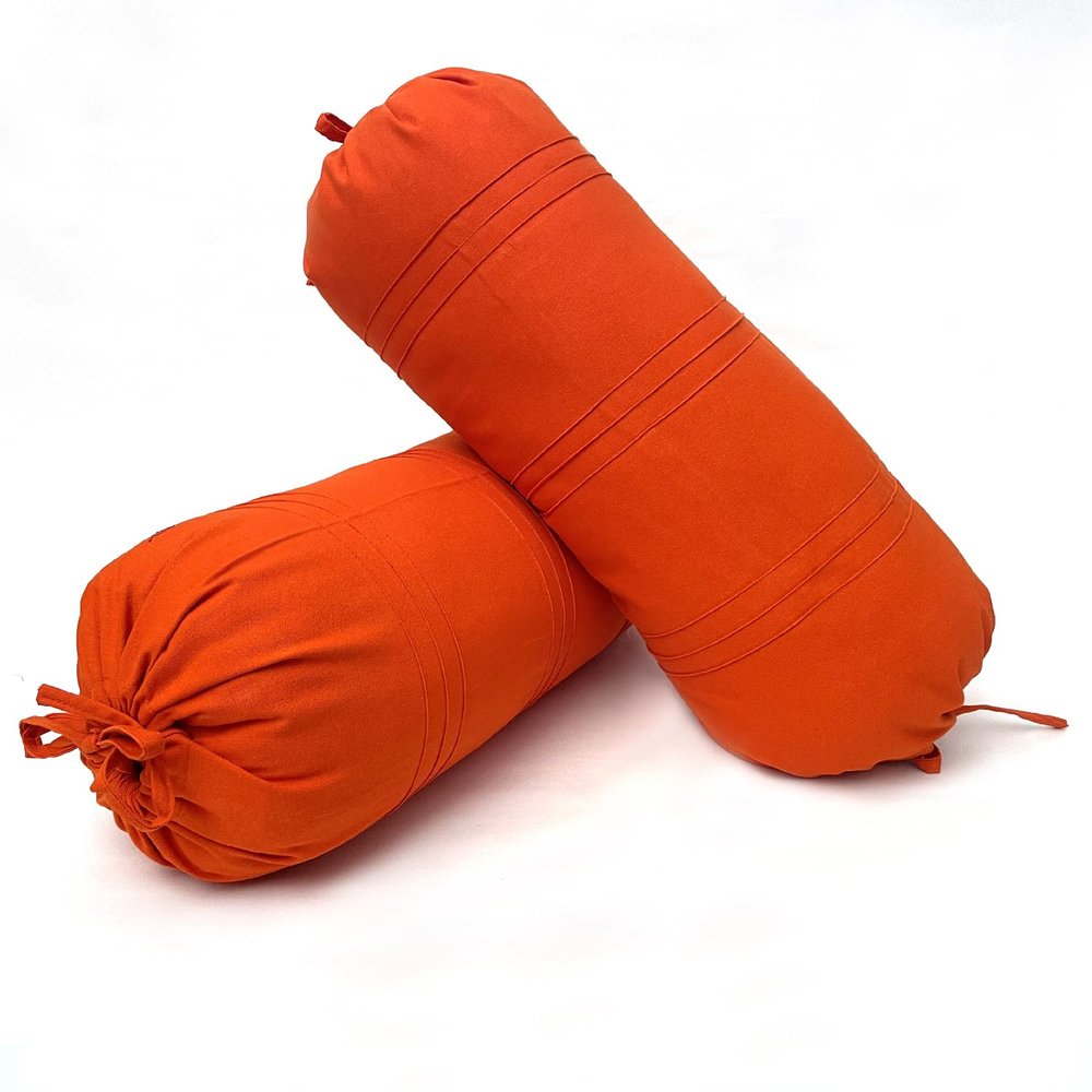 Swayam Set of 2 Cotton Bolster Cover | 30x30 Inch | Soft Breathable Masnad Cover 200TC | Durable & Washable | Solid Bolster Cover for Diwan, Bed & Sofa - Rust