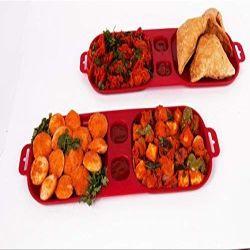 Cutting EDGE Eco Plastic Serve and Dip Xcelsior Snack Trays Set, Set of 2, Red