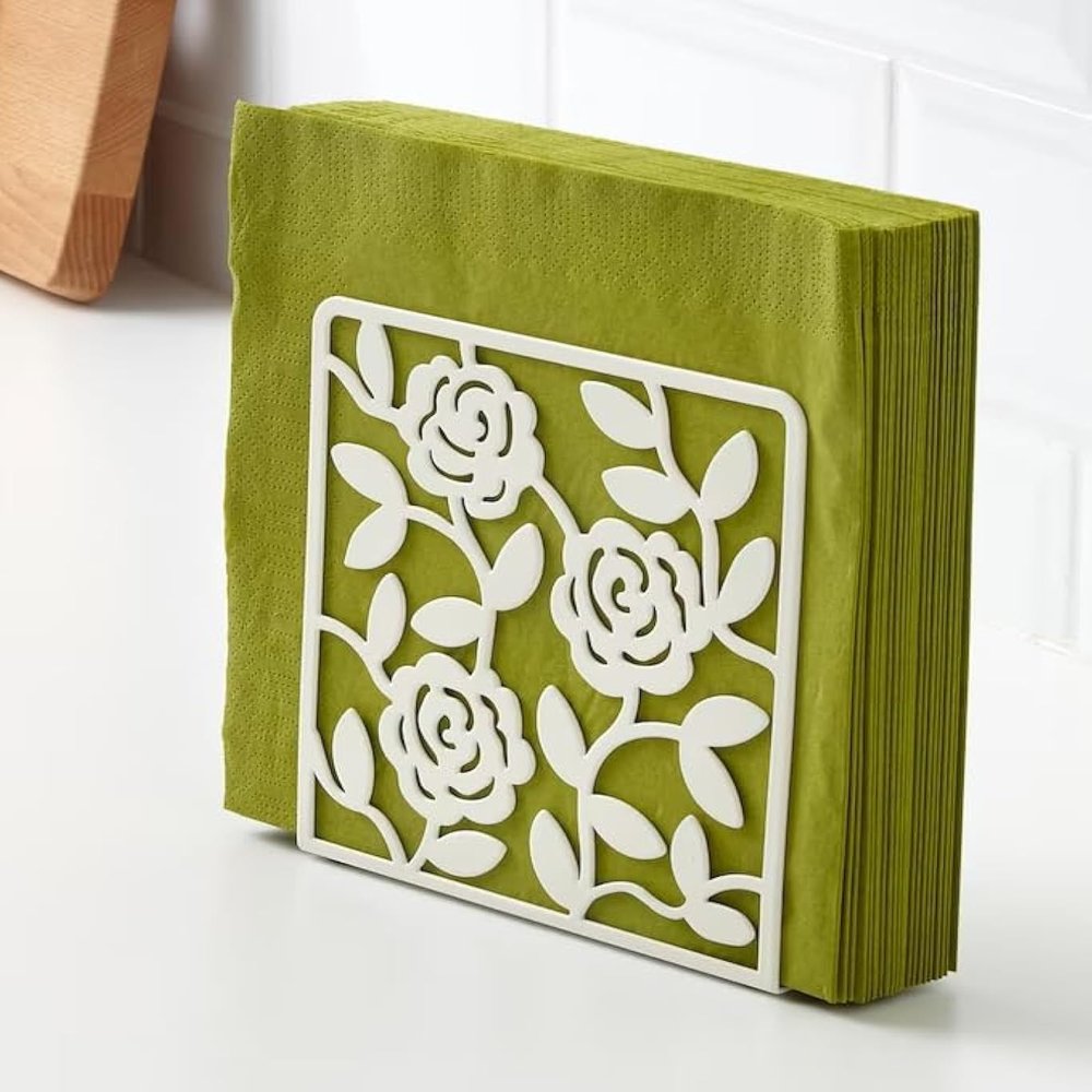 Ikea Napkin Holder White Floral Design, Steel