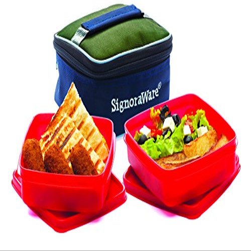 Signoraware Hot N Fresh Lunch Box with Bag, Deep Red