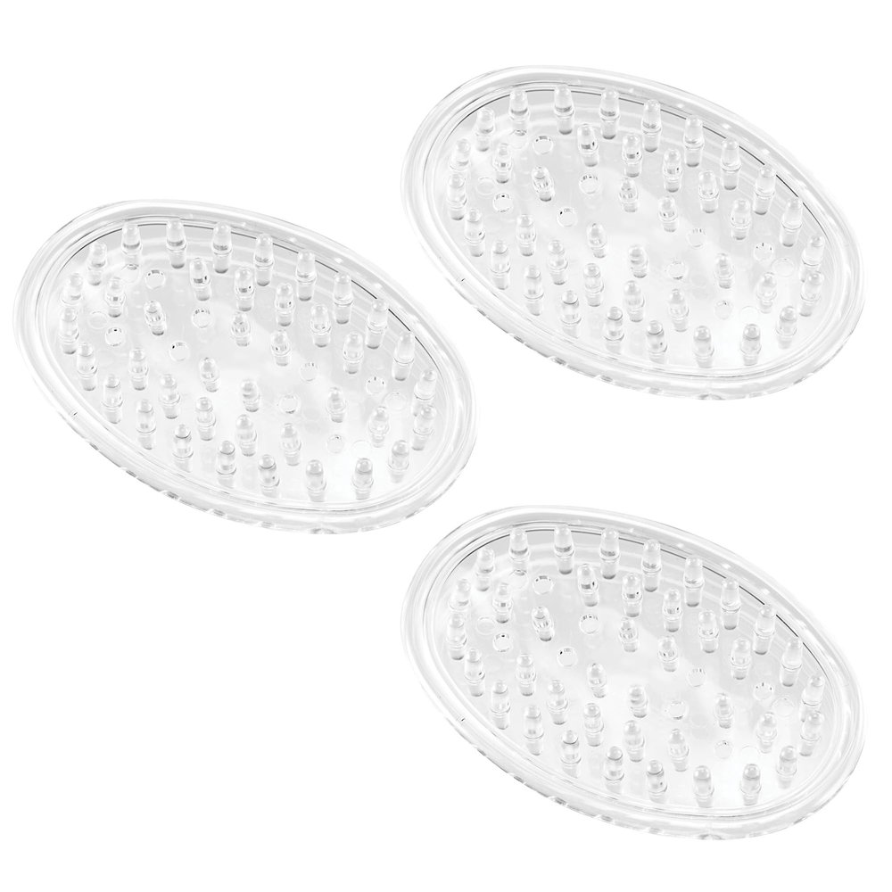 InterDesign Self Draining Soap Dish Holder for Bathroom Storage - Soap Saver Stands for Shower & Sinks, Clear - 0.75" x 3.25" x 4.75", Pack of 3