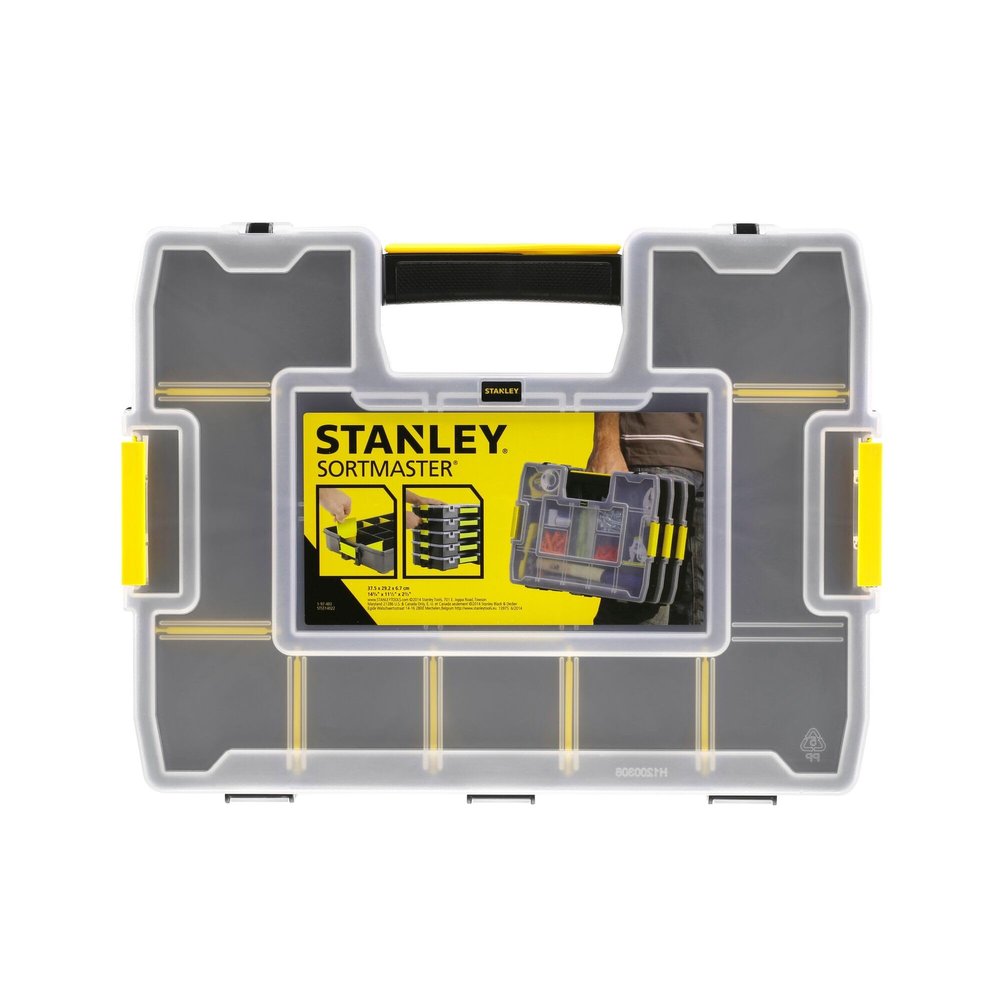 STANLEY 1-97-483 Sort Master Junior Organizer, 14 Compartments With Removable Dividers, See-Through Lid, 4 Kg Load Capacity, Textured Carry Handle & Side Latches, 1 Year Warranty, 37.5x29x6.7 cm
