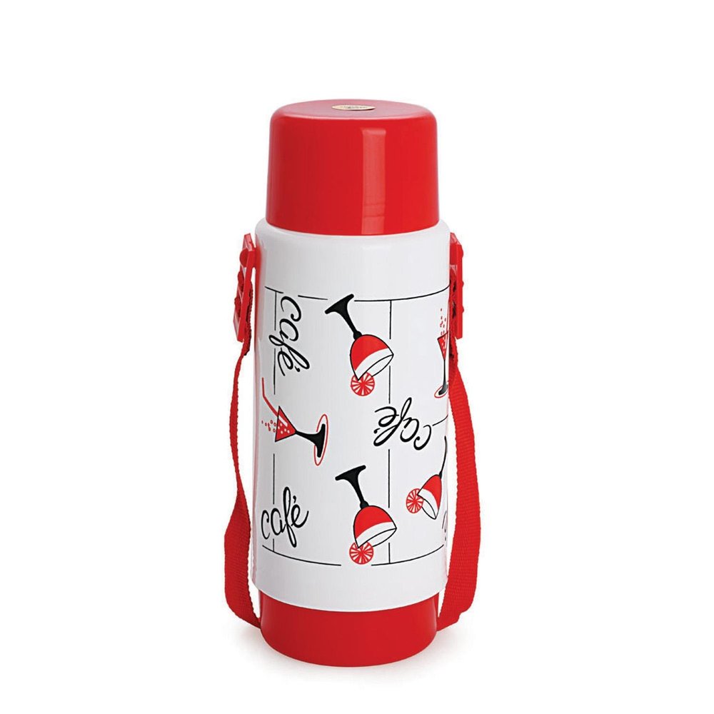 Cello Plastic Sensation Belt Flask (BF_SENSA, White Red, 1 L, 1000 ml)