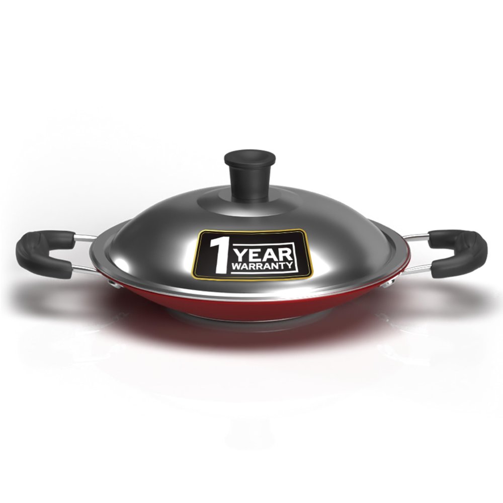 Impex Premium Nonstick Aluminium Appachatty 20 cm, 3 Layer Cookware, High Grade Non Stick Coating Appam Maker, 1 Year Warranty (Maroon)