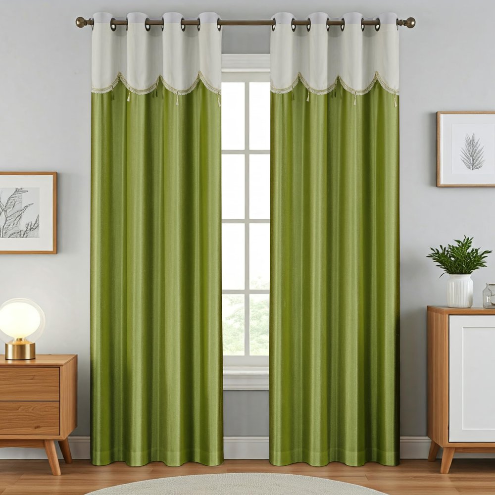 Homefab India Designer Lace Eyelet Polyester Curtain; Light Filtering, 9 x 4 feet Long Door Curtain, Green, Pack of 1 Piece