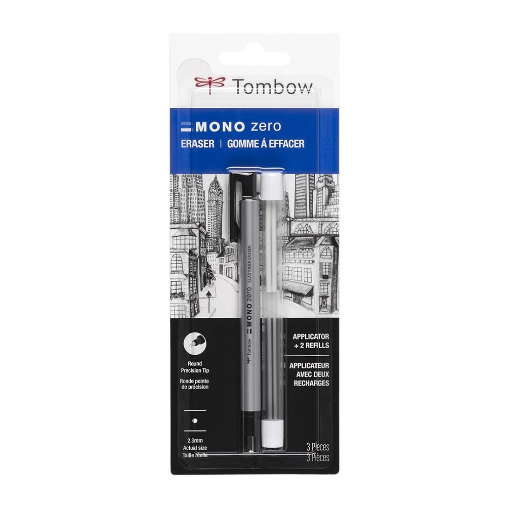 Tombow 57316 Mono Zero Eraser Value Pack, Round 2.3 mm. Precision Tip Eraser with Refills, White