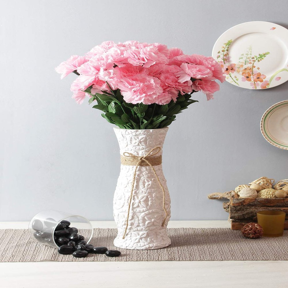 Fourwalls Beautiful Decorative Artificial Carnation Flower Bouquet for Home dcor (50 cm Tall, 18 Flower Stems, Light/Pink)