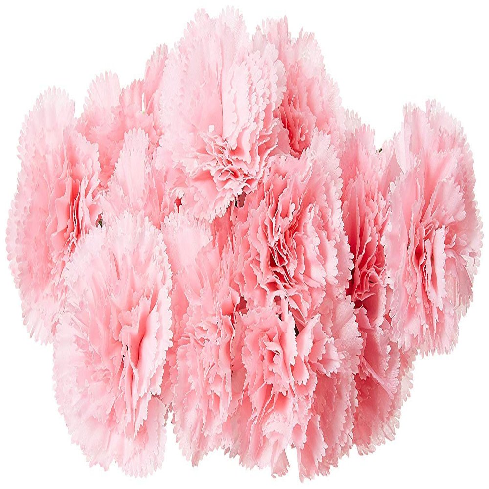 Fourwalls Artificial Decorative Carnation Flower Bunches (18 Flower Heads, 50 cm Tall, Light/Pink)