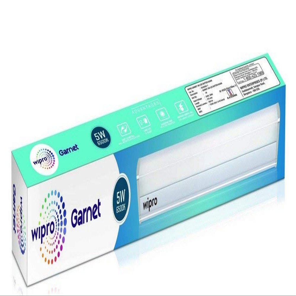 Wipro Garnet 5W LED Batten for Living Room & Bedroom | Bright & Energy Efficient Tubelight for Home | Cool white (6500K) with 500 lumen|Tubelight for Dressing Table & Mirror |1Feet , Pack of 1