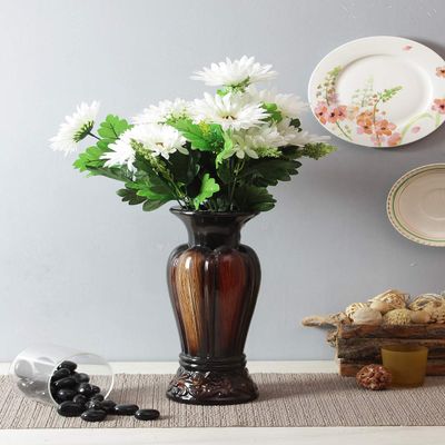 Fourwalls Beautiful Decorative Artificial Garabara Flower Bunches for Home dcor (48 cm Tall, 10 Heads, Set of 2, White)