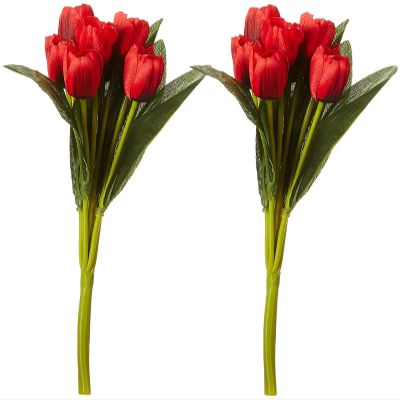 Fourwalls Beautiful Artificial Polyester and Plastic Tulip Flower Bunch (9 Head Flower, 38 cm Total Height, Red, Set of 2)