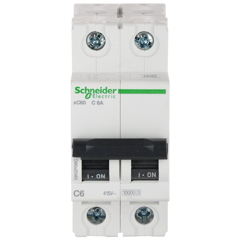 Schneider Electric Acti 9 6-A 2-Pole Polycarbonate MCB (White),Standard,FE_A9N2P06C