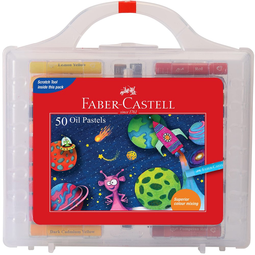 Faber-Castell Oil Pastels Set of 50 Easy to Pack and Carry Colour Tool Box (Plastic Box Packing)