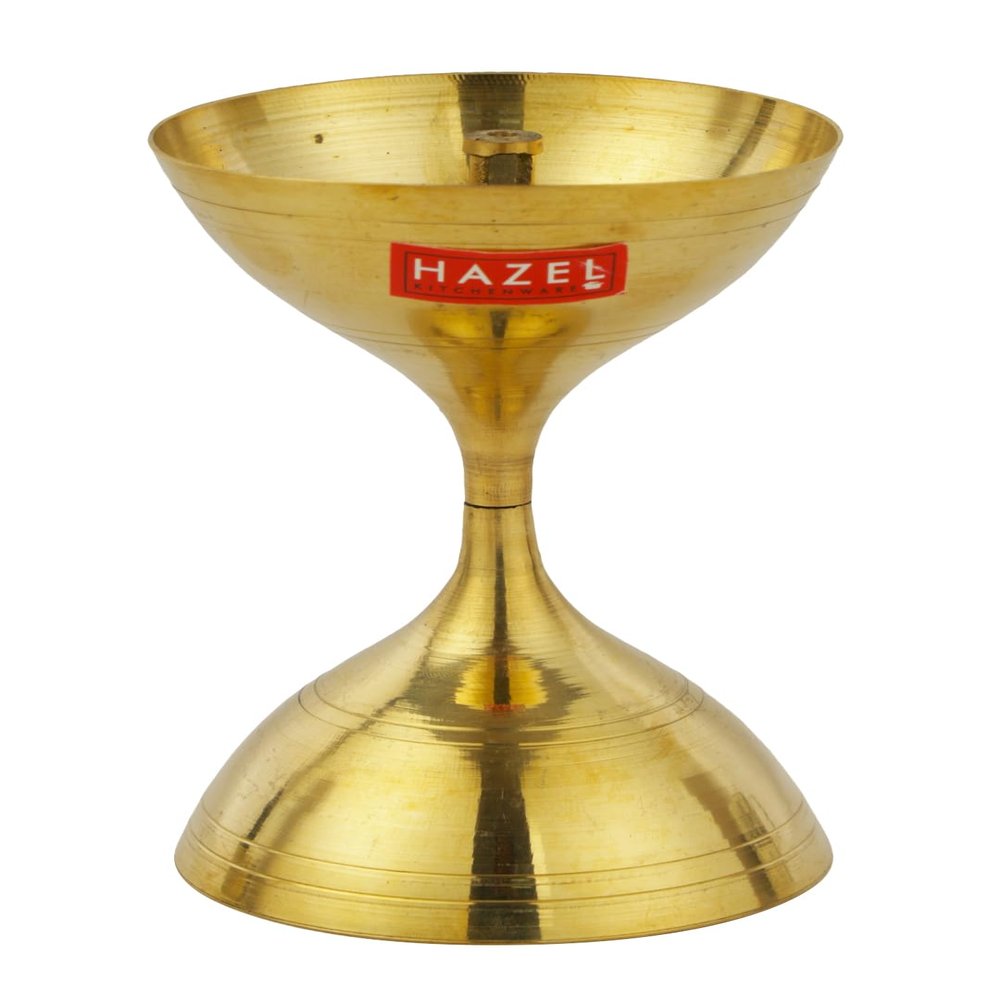 Hazel Nanda Deep Brass Diya Oil Lamp Pooja, Large, Golden