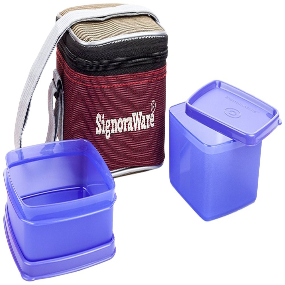 Signoraware Quick Carry Plastic Lunch Box with Bag, Deep Violet