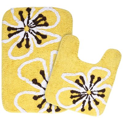 Saral Home Cotton Bathmat with Contour mat(Yellow, 40X60 CM)
