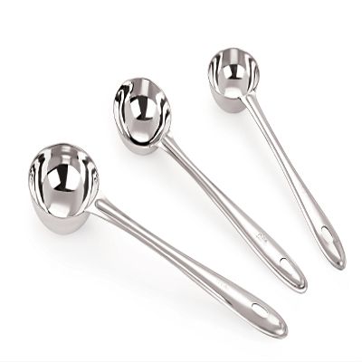 Petals Stainless Steel Laddle Serving Spoon Set, 3-Pieces, Silver