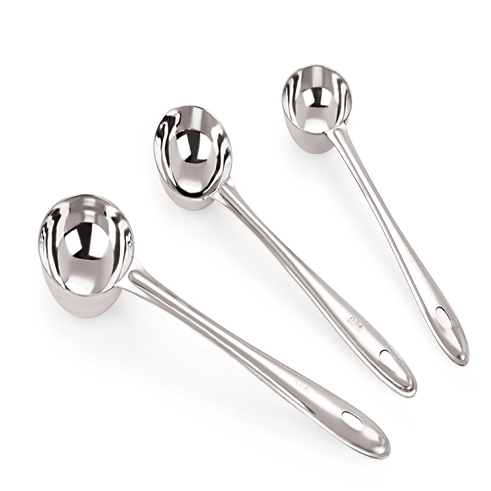 Petals Stainless Steel Laddle Serving Spoon Set, 3-Pieces, Silver