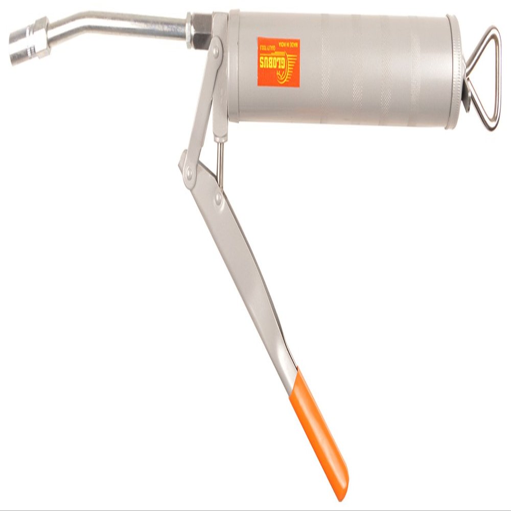 GLOBUS Grease Gun 500g Silver Heavy-Duty Lubrication Tool with Fixed Spout and Coupler Durable Manual Grease Injector for Automotive, Industrial & Machinery Maintenance
