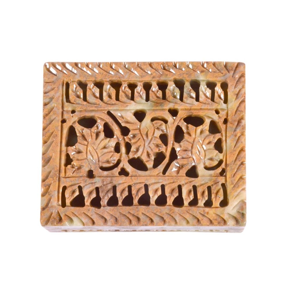 Avinash Handicrafts Soap Stone Carved Rectangle Jewellery Box (10cm x7.5cm x4cm)