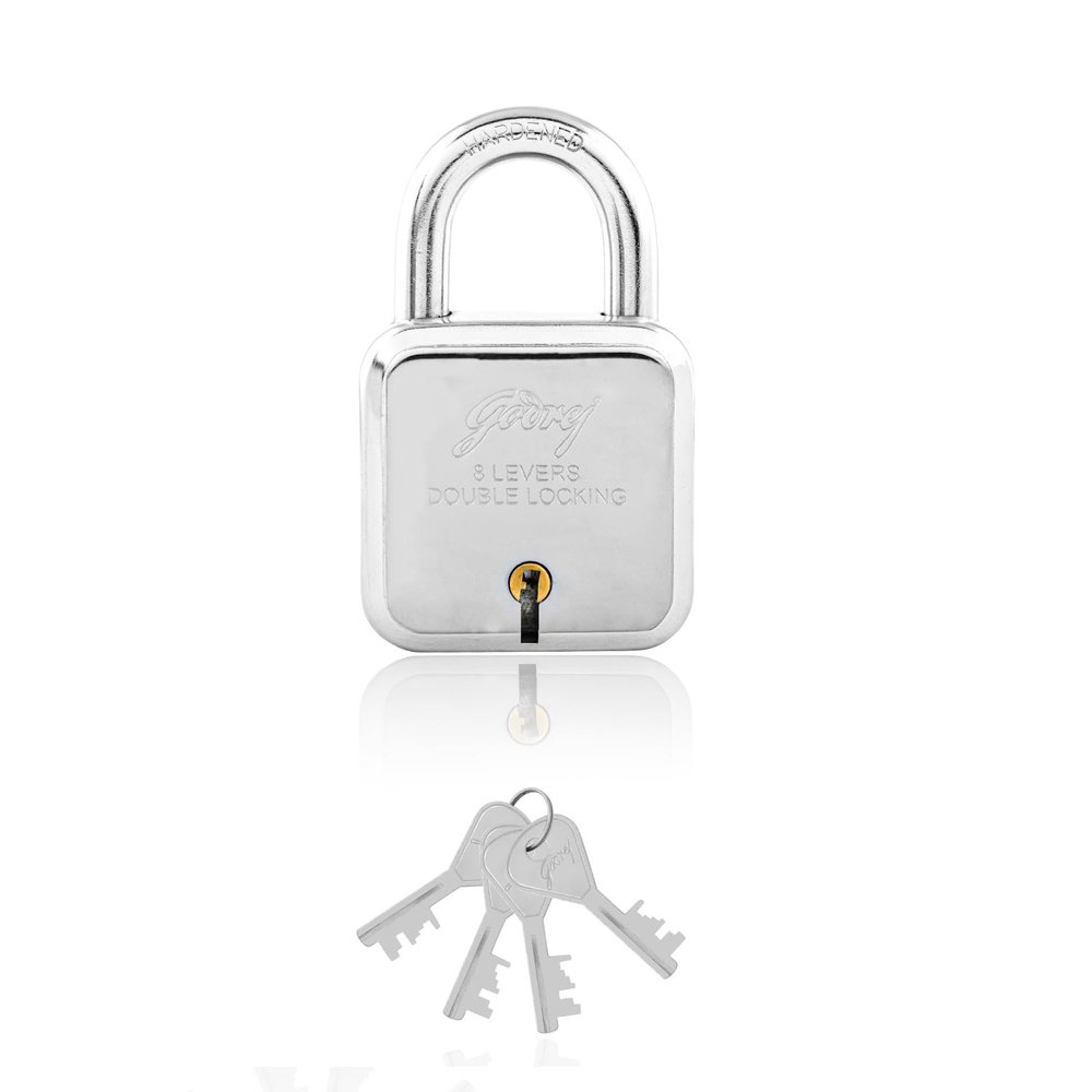 Godrej Square 8 levers Padlock 8154 Steel Finish with 4 Keys