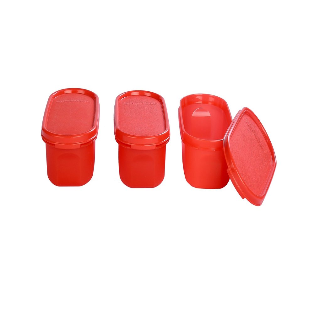 Signoraware 500ml Modular Storage Container with Lid | Food Grade Bpa-Free Plastic Jar Boxes | Freezer Microwave Safe Leak-Proof | Unbreakable Kitchen Organizers (Oval | Set 3 Red)