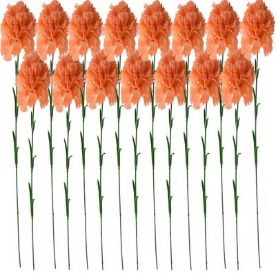 Fourwalls Artificial Synthetic Single Carnation Flower Stick (45 cm Tall, Set of 15, Yellow) (Peach)