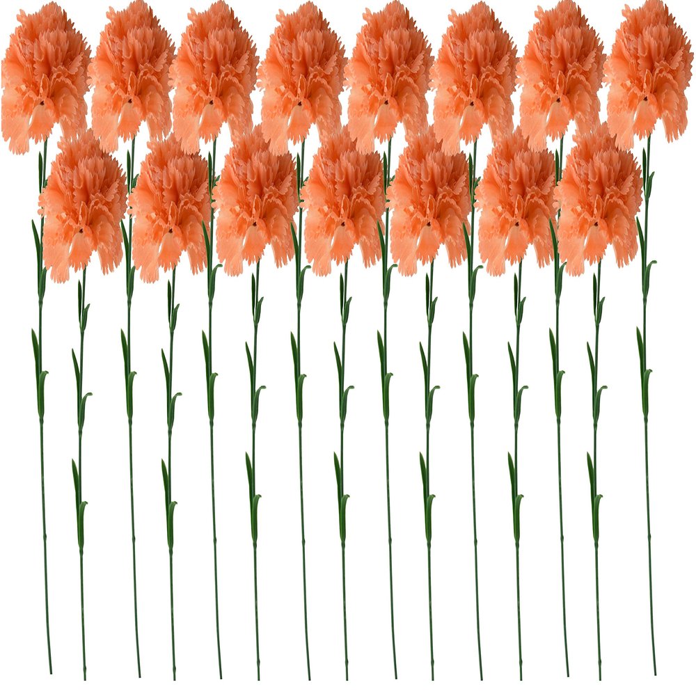 Fourwalls Artificial Synthetic Single Carnation Flower Stick (45 cm Tall, Set of 15, Yellow) (Peach)