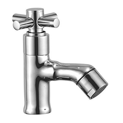 Kamal Brass Cross Pillar Cock, Standard Size, Silver