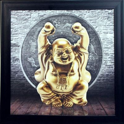 eCraftIndia 'Laughing Buddha Design' UV Art Painting (Synthetic Wood, 36 cm x 36 cm, Satin Matt Texture), Multicolour