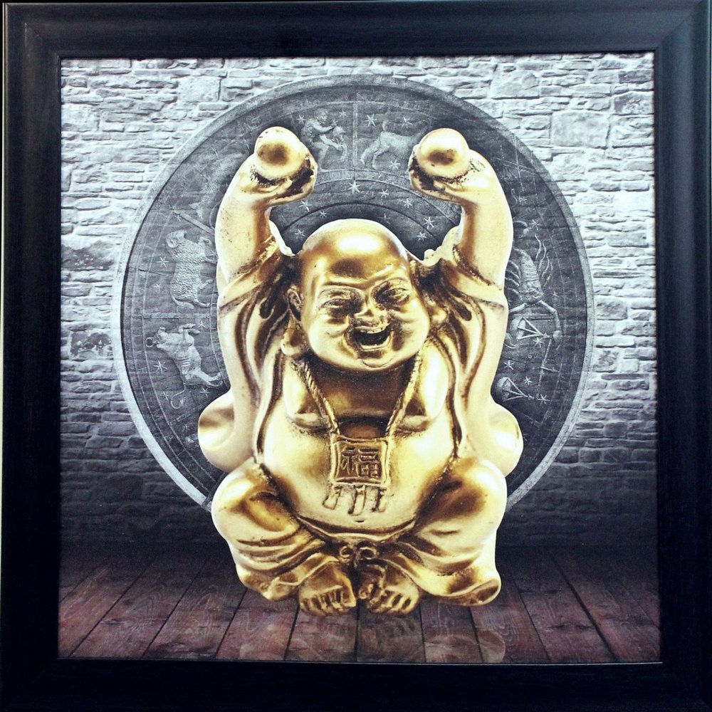 eCraftIndia 'Laughing Buddha Design' UV Art Painting (Synthetic Wood, 36 cm x 36 cm, Satin Matt Texture), Multicolour