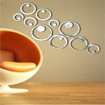 Wall1ders Rings & Dots Mirror Stickers for Wall, Acrylic Mirror Wall Decor Sticker, Wall Mirror Stickers, Acrylic Stickers, Wall Stickers for Hall Room, Bed Room, Kitchen. - Pack of 20 (Silver)