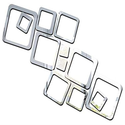Wall1ders Square, Mirror Stickers for Wall, Acrylic Mirror Wall Decor Sticker, Wall Mirror Stickers, Acrylic Stickers, Wall Stickers for Hall Room, Bed Room, Kitchen. (12 Size, Silver)