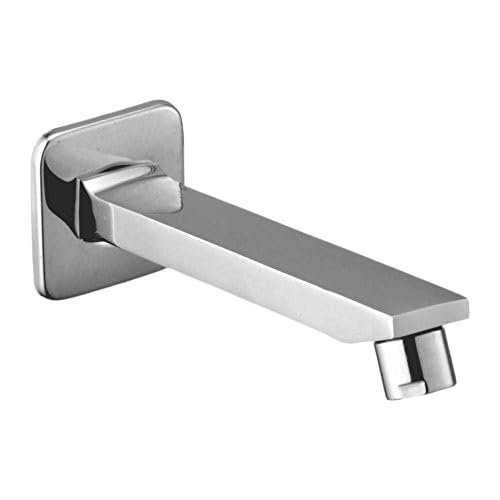 KAMAL Full Brass Wall Spout with Wall Flange - Arch | Wall Mount Installation | High Flow Tap for Bathroom/Kitchen - Silver (Pack of 1)
