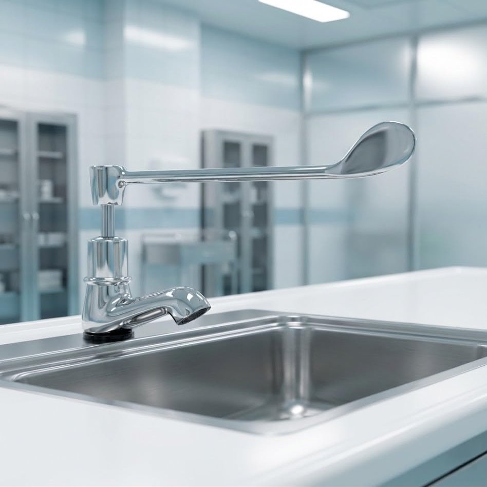 KAMAL Eco Brass Pillar Cock Faucet | Elbow Action Tap | Deck Mount Installation | Hygienic Chrome Finish | Ideal for Laboratory & Operation Theatre Use | Durable & Rust-Resistant | Silver