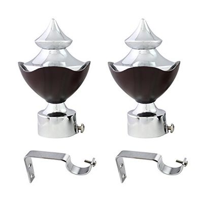 JAKABA Walnut Stainless Steel and Alloy Curtain Finials with Supports - Pack of 4 Pcs. (Finials : 2 Pcs + Supports : 2 Pcs) : Curtain Brackets/Holders - JKB4441WN