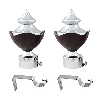 JAKABA Walnut Stainless Steel and Alloy Curtain Finials with Supports - Pack of 4 Pcs. (Finials : 2 Pcs + Supports : 2 Pcs) : Curtain Brackets/Holders - JKB4441WN
