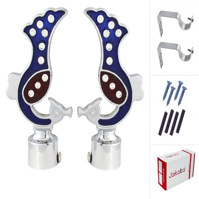 JAKABA Blue Finish Stainless Steel and Alloy Curtain Finials with Heavy Supports - Pack of 4 Pcs. (Finials : 2 Pcs + Supports : 2 Pcs) : Curtain Brackets/Holders for Window/Door - JKB5551BL