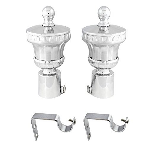 JAKABA SS Matte Stainless Steel and Alloy Curtain Finials with Supports - Pack of 4 Pcs. (Finials : 2 Pcs + Supports : 2 Pcs)
