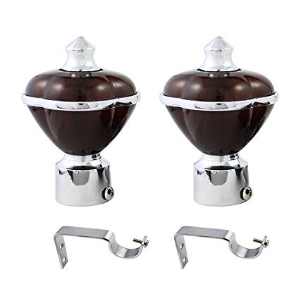 JAKABA Antique Copper Stainless Steel and Alloy Curtain Finials with Supports - Pack of 4 Pcs. (Finials : 2 Pcs + Supports : 2 Pcs)