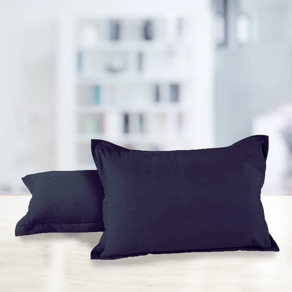 AURAVE Solid Cotton 220 TC Pillow Covers  Standard Size | Soft, Breathable & Durable | Luxury Hotel Quality with Envelope Closure - 18 X 27 Inches, Navy Blue, 2 Piece