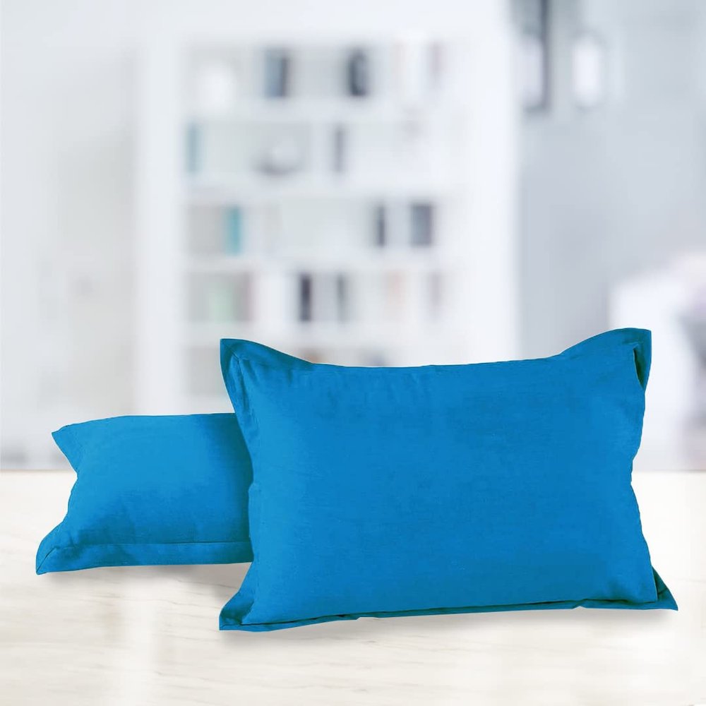 AURAVE Solid Cotton 220 TC Pillow Covers Standard Size | Soft, Breathable & Durable | Luxury Hotel Quality with Envelope Closure - 18 X 27 Inches, Turquoise Blue, 2 Piece