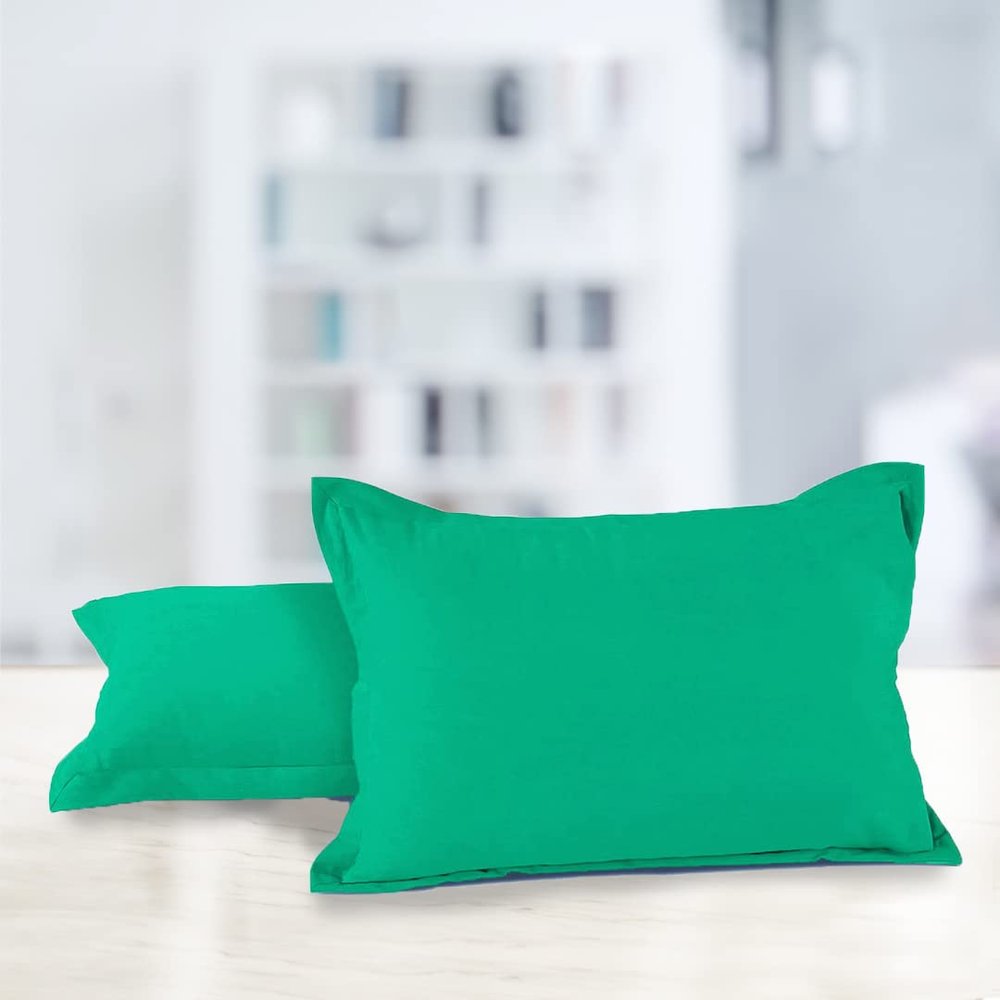AURAVE Solid Cotton 220 TC Pillow Covers Standard Size | Soft, Breathable & Durable | Luxury Hotel Quality with Envelope Closure - 18 X 27 Inches, Aqua Green, 2 Piece